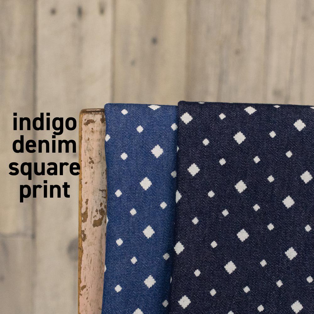 【sale】【8オンスデニム】indigo denim square print｜インディゴデニムスクエアプリント｜8オンスデニム｜キジキジ