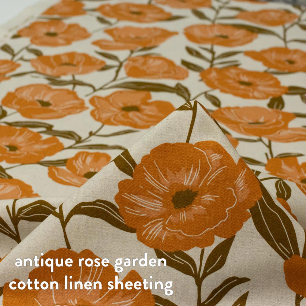 【cotton linen】antique rose garden ｜ cotton linen sheeting｜やわらかコットンリネンシーチング｜スモークオレンジ｜1