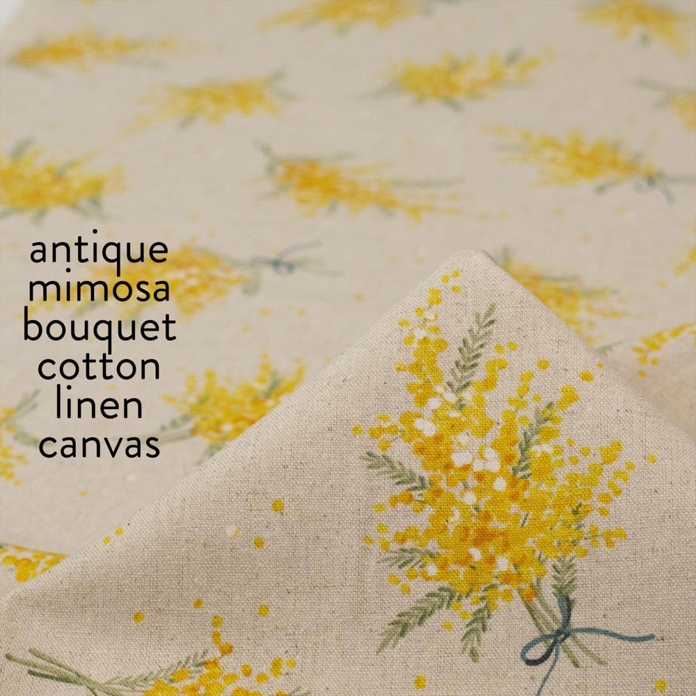【cotton linen】antique mimosa bouquet ｜cotton linen canvas｜アンティークミモザブーケ コットンリネンキャンバス｜ナチュラル｜1