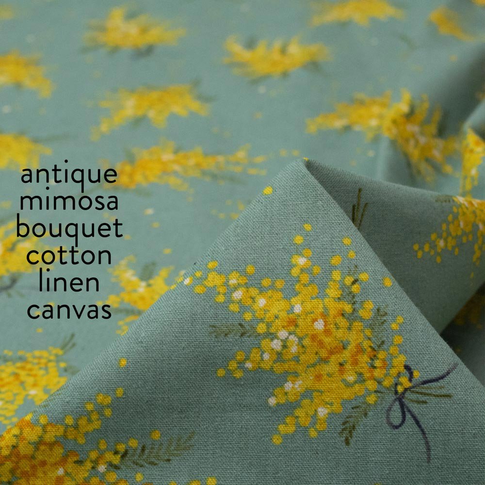 【cotton linen】antique mimosa bouquet ｜cotton linen canvas｜アンティークミモザブーケ コットンリネンキャンバス｜スモークブルーグリーン｜3