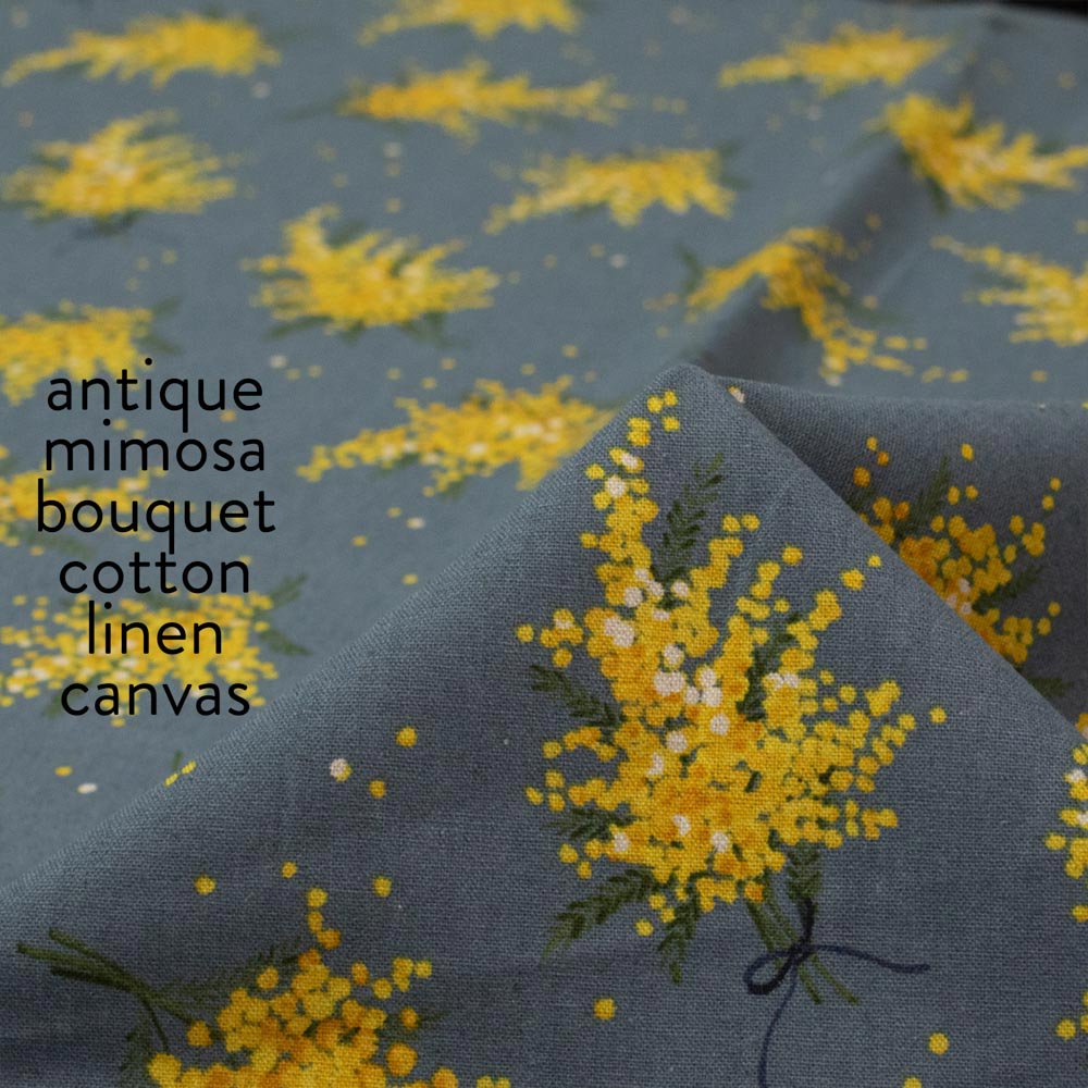 【cotton linen】antique mimosa bouquet ｜cotton linen canvas｜アンティークミモザブーケ コットンリネンキャンバス｜スモークネイビー｜5