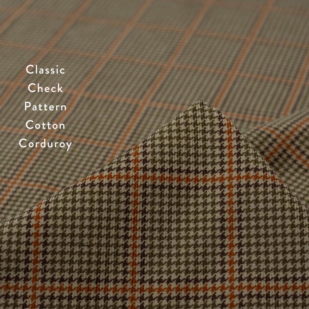 【コットンコーデュロイ】Classic Check Pattern Cotton Corduroy｜コール天プリント｜テラコッタ｜1