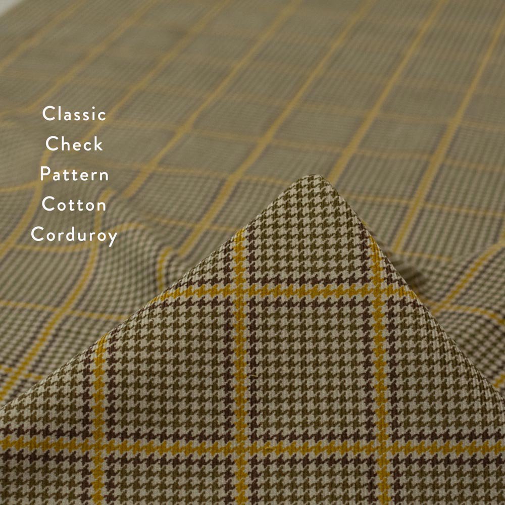 【コットンコーデュロイ】Classic Check Pattern Cotton Corduroy｜コール天プリント｜マスタード｜2