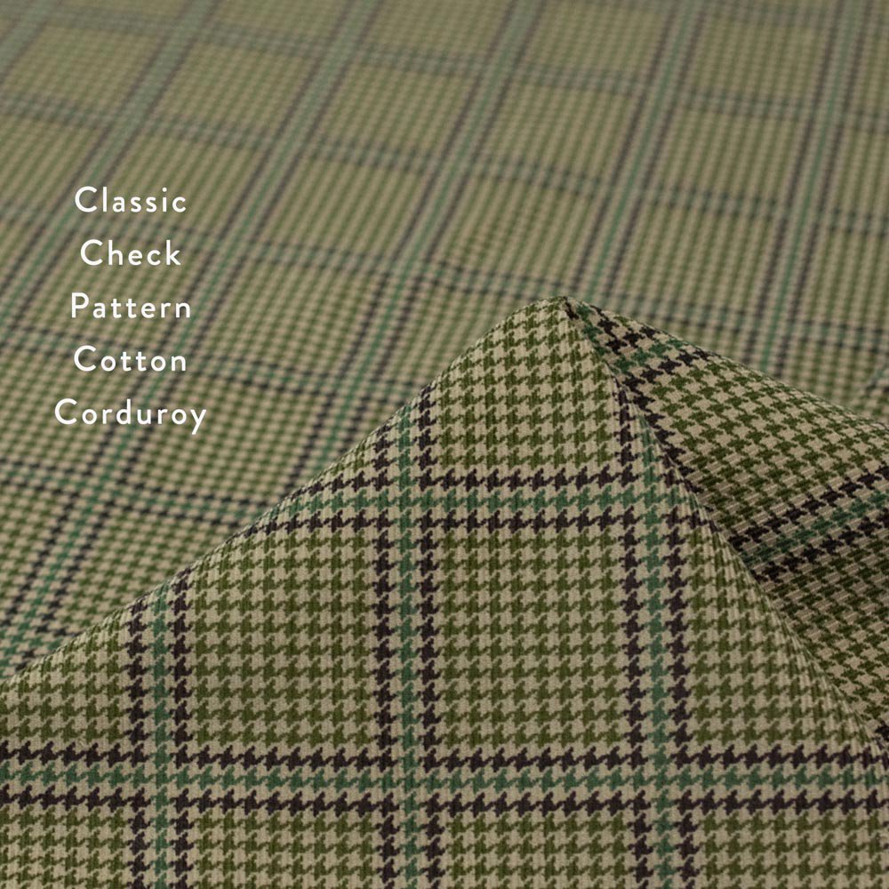 【コットンコーデュロイ】Classic Check Pattern Cotton Corduroy｜コール天プリント｜グリーン｜3