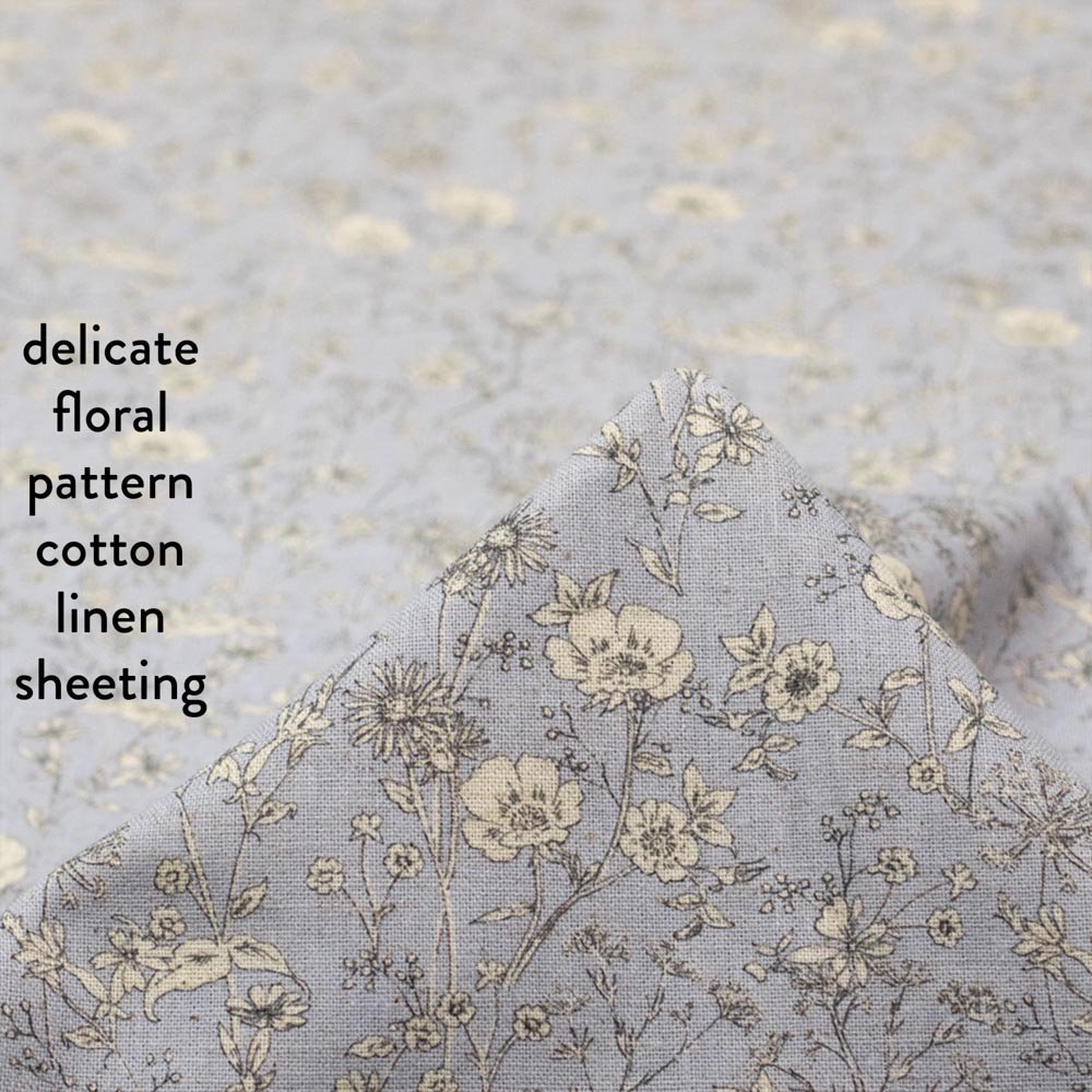 【cotton linen】delicate floral pattern cotton linen sheeting｜ベーシックコットンリネンシーチング｜ラベンダーグレー｜7266-3