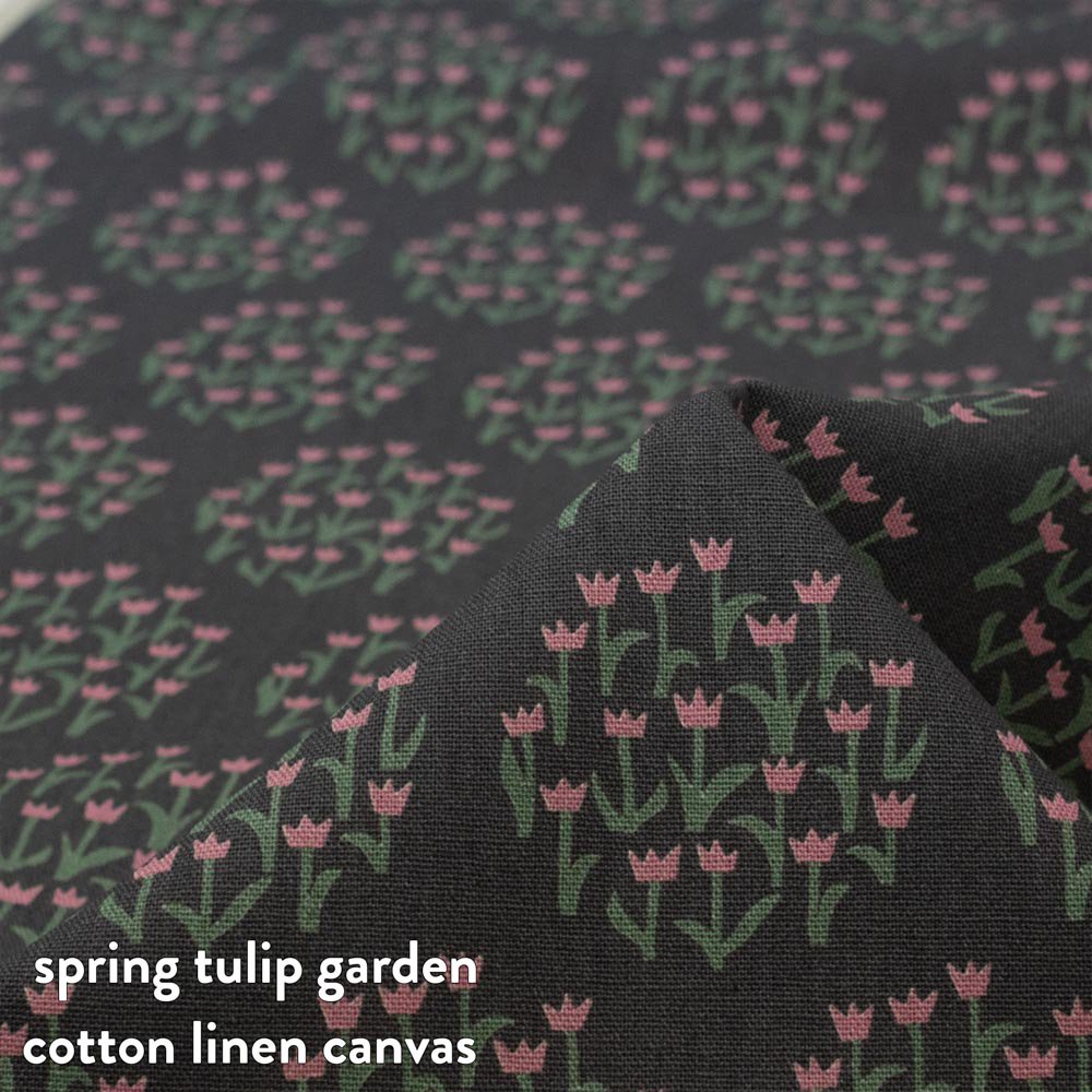 【 コットンリネン】 spring tulip garden｜スプリングチューリップガーデン｜コットンリネンキャンバス｜グレー｜7275-4