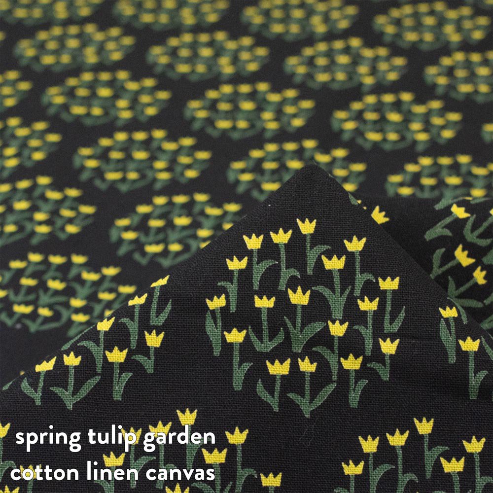 【 コットンリネン】 spring tulip garden｜スプリングチューリップガーデン｜コットンリネンキャンバス｜ブラック｜7275-5