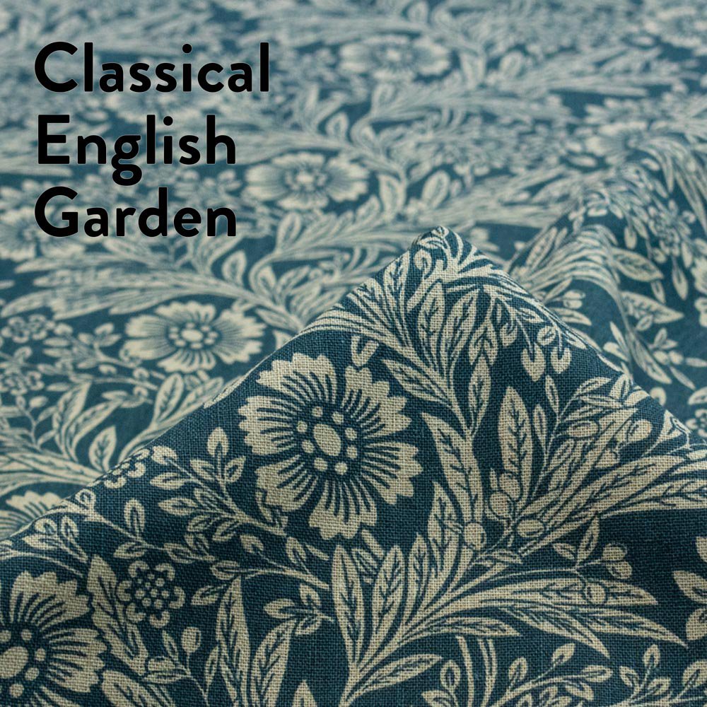 【cotton linen】Classical English Garden｜W巾ハーフリネンキャンバス｜ターコイズ｜7277-6
