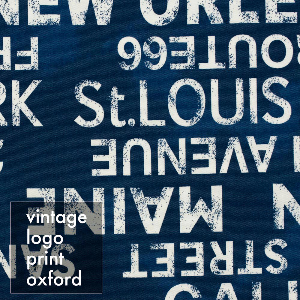 [ コットンオックス ] ヴィンテージロゴプリントオックス｜vintage logo print oxford｜ビンテージブルー｜8002-4