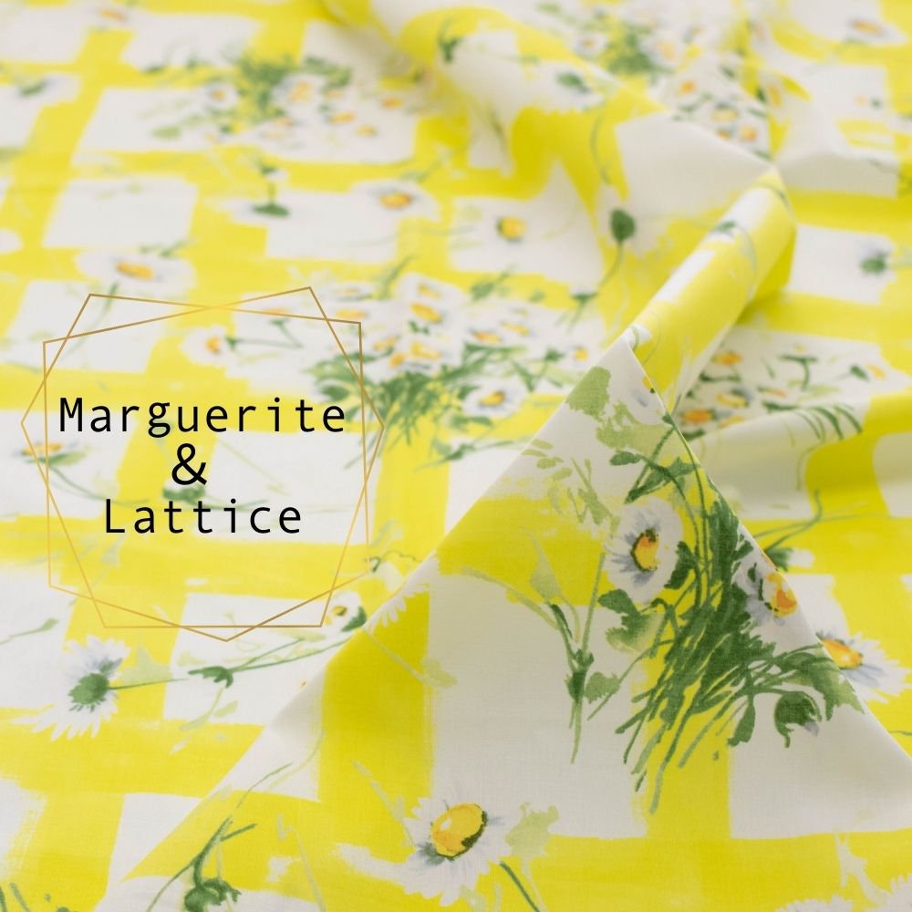  [ コットンシャーティング ] マーガレット＆ラティス｜cotton shirting｜Marguerite ＆ lattice｜レモンイエロー｜8044-2