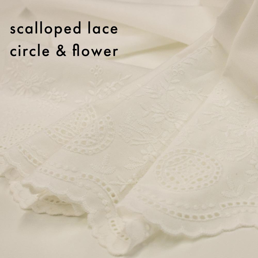 [ スカラップレース ]サークル＆フラワー<br>single ear scalloped lace｜circle & flower｜ホワイト×ホワイト｜0009-1