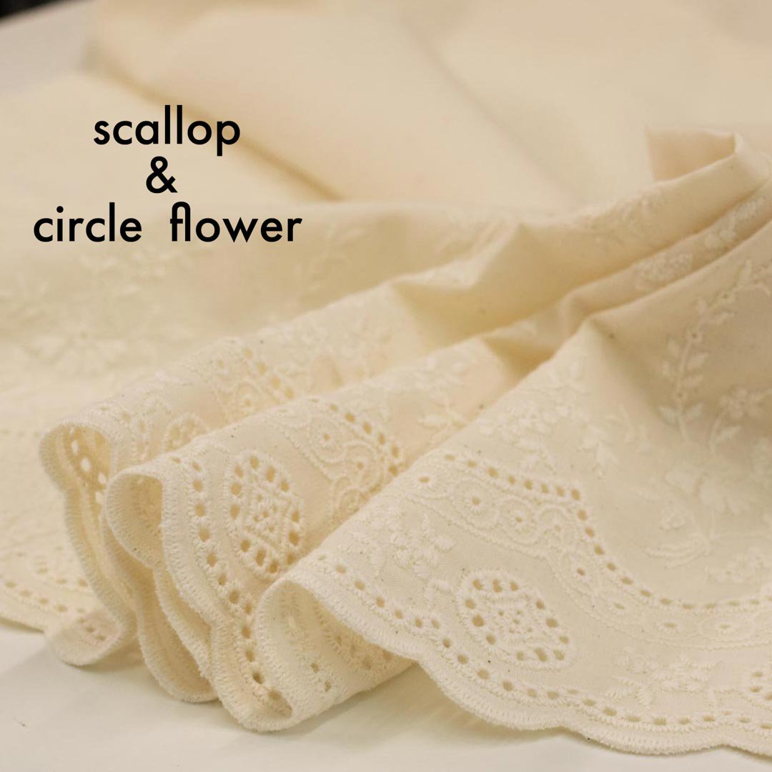 [スカラップレース ]片耳2重スカラップ＆サークルフラワー｜scallop＆circle flower｜ナチュラルxナチュラル｜0008-3 -  【キジキジ】布・生地の通販｜北欧風デザインなどいろいろな生地をお買い得に｜kiji-kiji｜