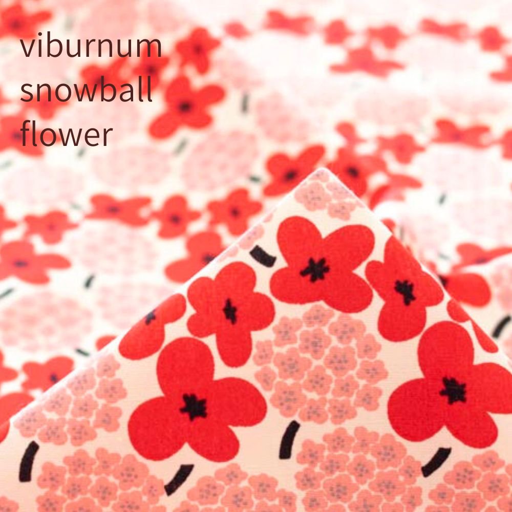 [ コットンブロード ] ビバーナムスノーボールフラワー｜cotton broadcloth｜viburnum snowball flower｜オフホワイト×レッド｜6335-1
