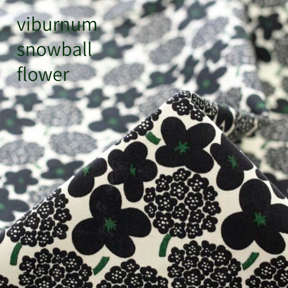 [ コットンブロード ] ビバーナムスノーボールフラワー｜cotton broadcloth｜viburnum snowball flower｜オフホワイト×ブラック｜6335-2