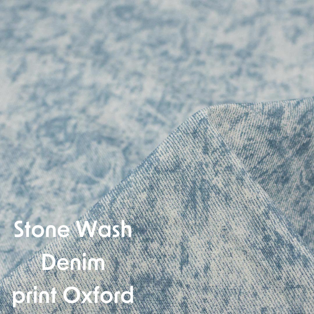[ コットンオックス ] Stone Wash Denim print Oxford｜ストーンウォッシュデニム風プリントオックス｜ウォッシュブルー｜8174-1