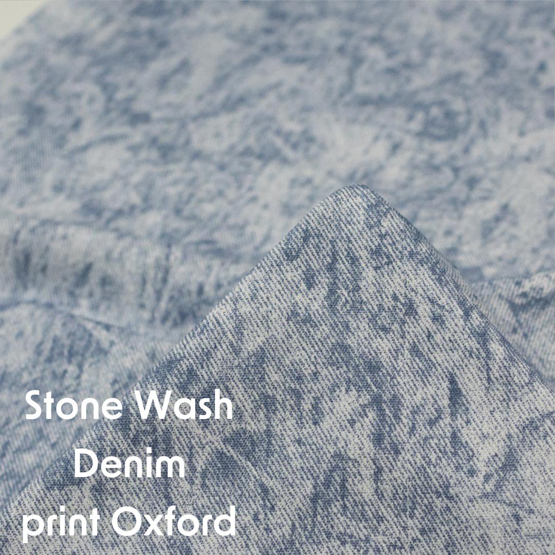 [ コットンオックス ] Stone Wash Denim print Oxford｜ストーンウォッシュデニム風プリントオックス｜ウォッシュネイビー｜8174-2