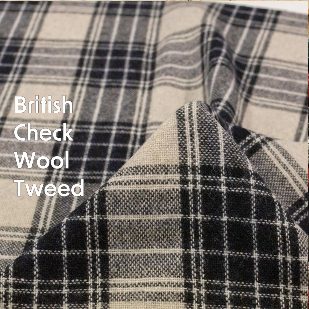 [ WOOl ] British Check Wool Tweed｜ブリティッシュチェック風ウールツイード｜ブラック｜8182-4