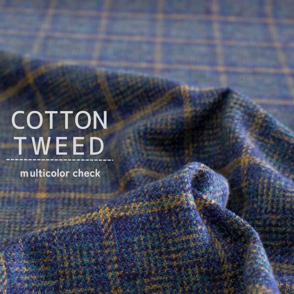 [ cotton tweed ]コットンで織ったツイードチェック｜コットンツイード｜マルチカラーチェック｜ブルー｜5237-93
