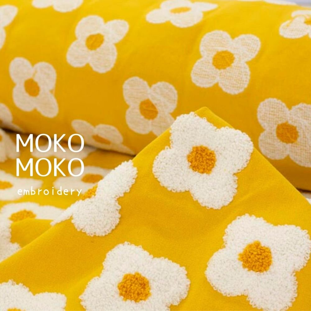 [ タフティング風刺繍 ] MOKO MOKO フラワースクエア｜embroidery｜ flower square｜サンイエロー｜8197-1