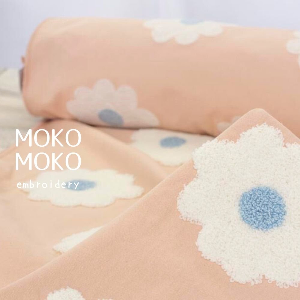 [ タフティング風刺繍 ] MOKO MOKO フラワーサークル｜embroidery｜ flower circle｜ピンクベージュ｜8197-3