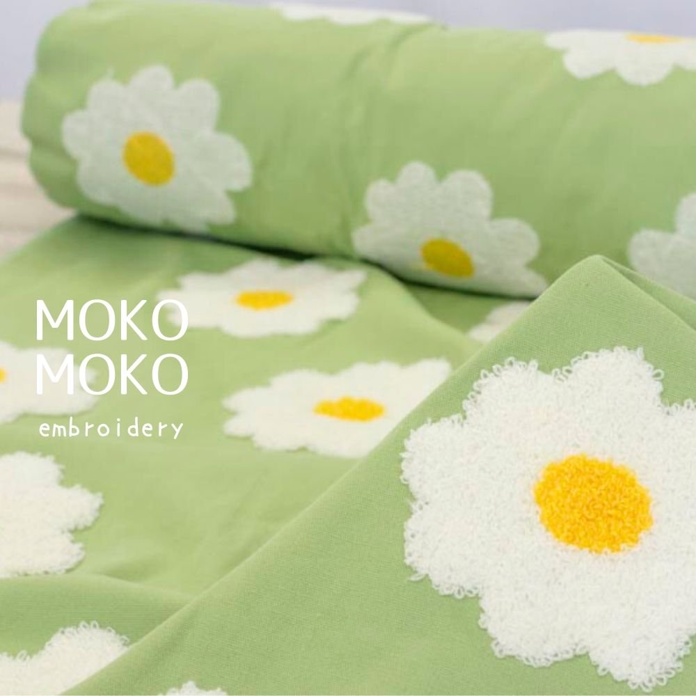 [ タフティング風刺繍 ] MOKO MOKO フラワーサークル｜embroidery｜ flower circle｜ミストグリーン｜8197-4