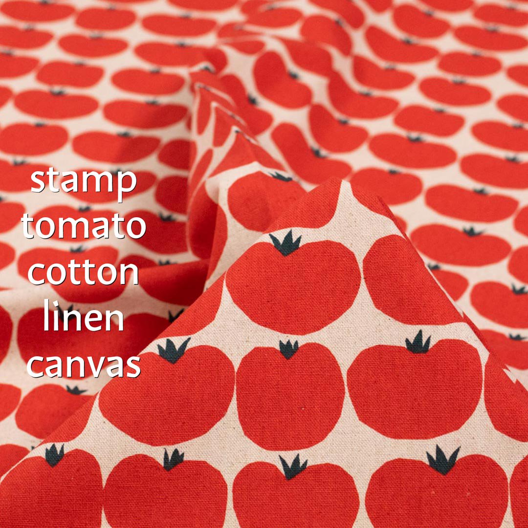 [ cotton linen ] Stamp Tomato｜コットンリネンキャンバス｜レッド｜8215-1