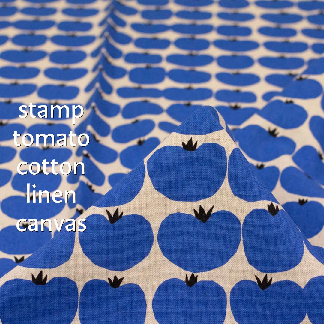 [ cotton linen ] Stamp Tomato｜コットンリネンキャンバス｜ブルー｜8215-3