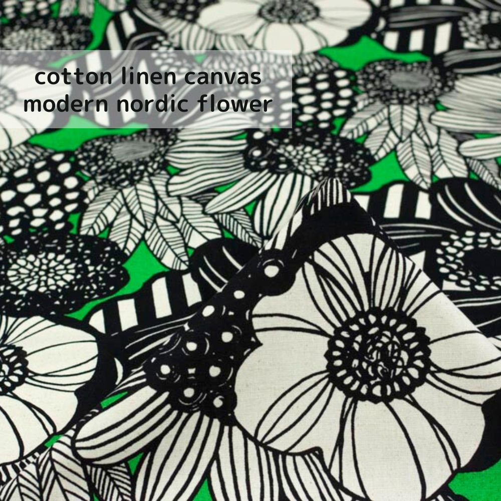 [ コットンリネンキャンバス ] モダンノルディックフラワー｜cotton linen canvas｜modern nordic flower｜グリーン×ブラック｜4196-2<img class='new_mark_img2' src='https://img.shop-pro.jp/img/new/icons5.gif' style='border:none;display:inline;margin:0px;padding:0px;width:auto;' />