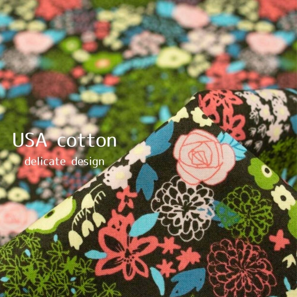 [ USAコットン ] ローズガーデン｜USA cotton｜rose garden｜ブラック｜8164-27