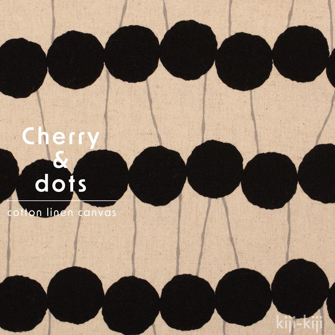 [ コットンリネン ] Cherry & Dot ｜コットンリネンキャンバス｜ブラック｜8300-5
