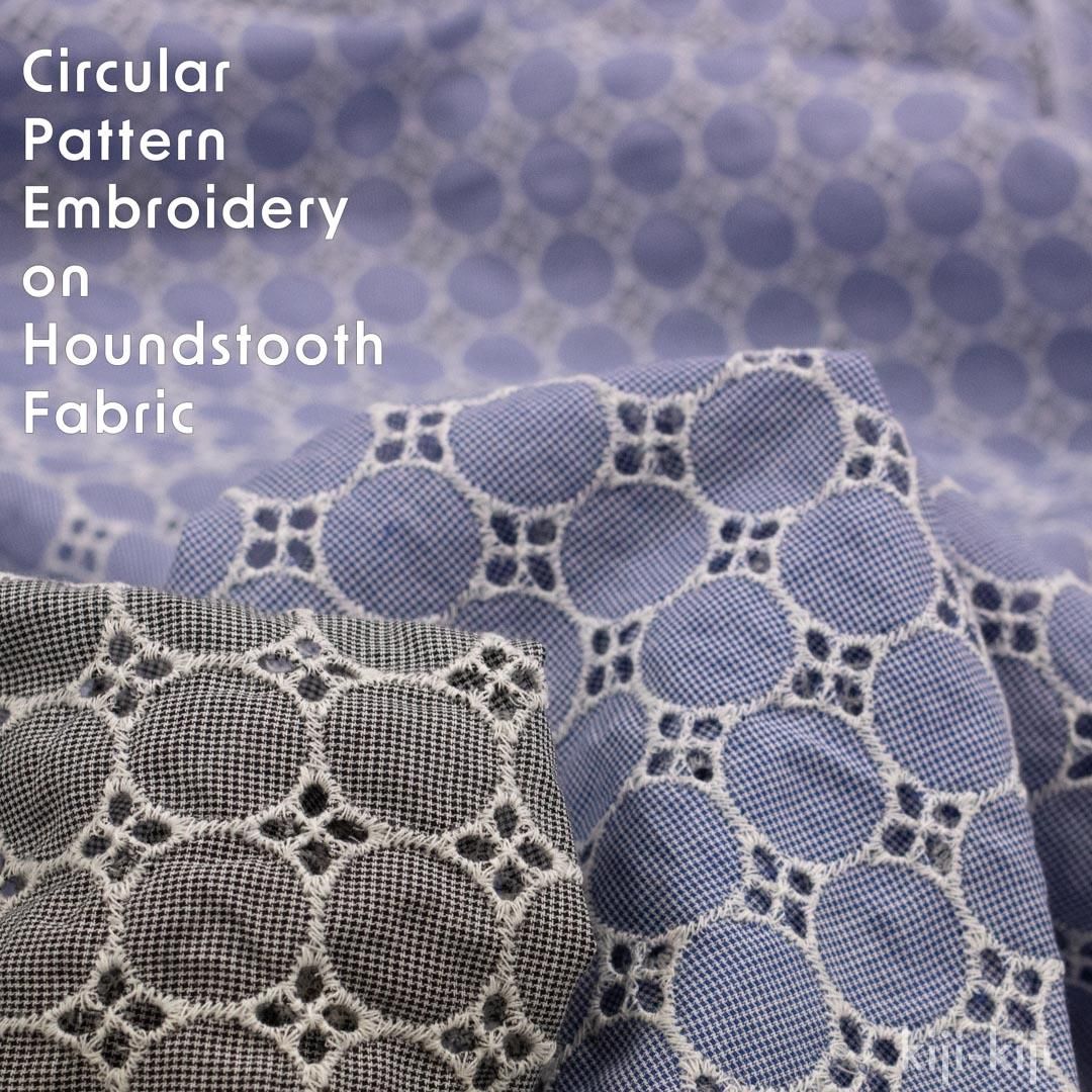 Embroidered lace | Circular pattern embroidery on houndstooth fabric | ブルー  | 9003-1 - 【キジキジ】布・生地の通販｜北欧風デザインなどいろいろな生地をお買い得に｜kiji-kiji｜