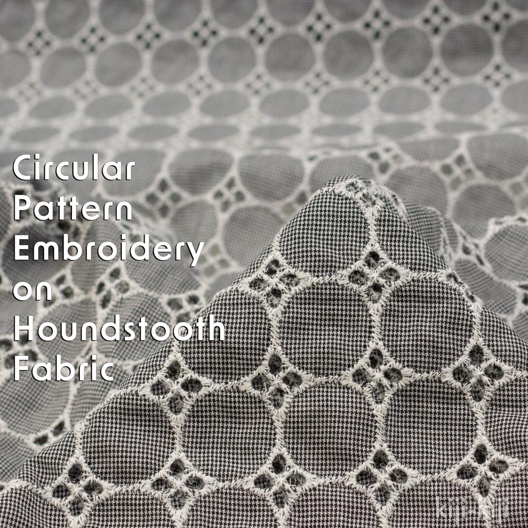 [ Embroidered lace ]ĻΥ졼Circular pattern embroidery on  houndstooth fabricå֥å9003-2