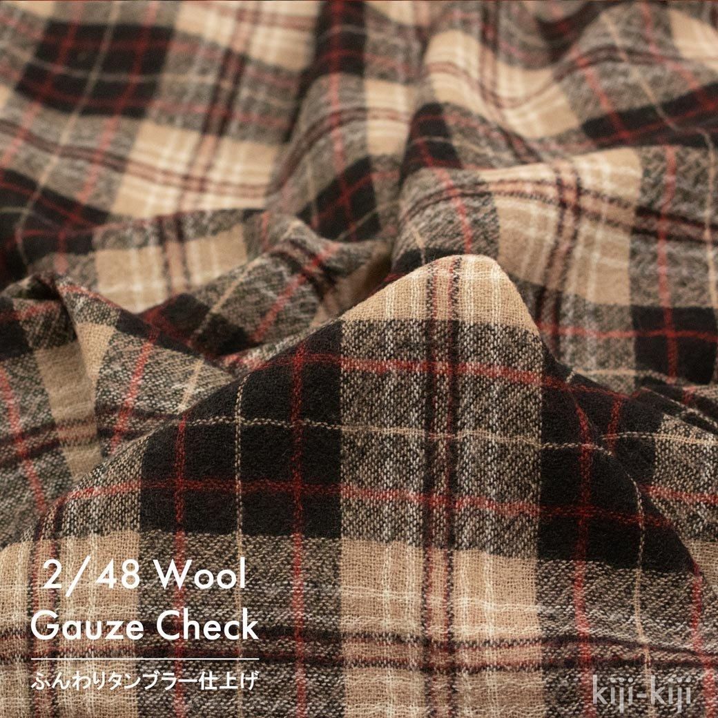 [  ] Wool Gauze Check2/48å֥顼å㡼Greige9231-2