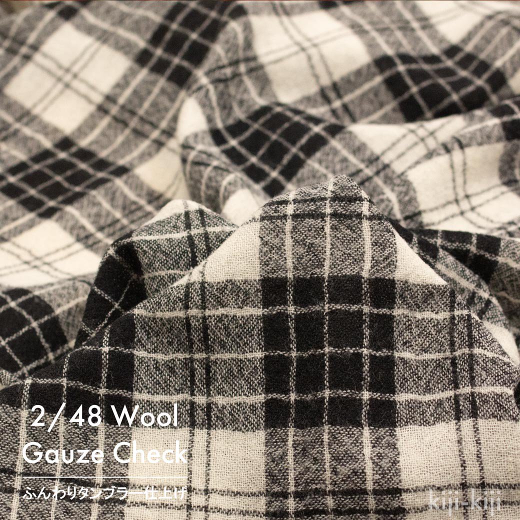 [  ] Wool Gauze Check2/48å֥顼å㡼White Black9231-3