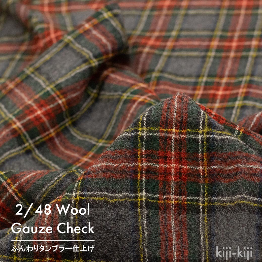 [  ] Wool Gauze Check2/48å֥顼å㡼Gray9231-4