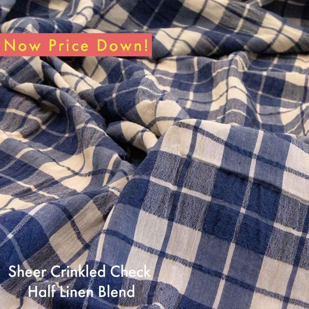 ǿä󥯥åSheer Crinkled Check  Half Linen Blend25165-3 ֥롼ͥӡ