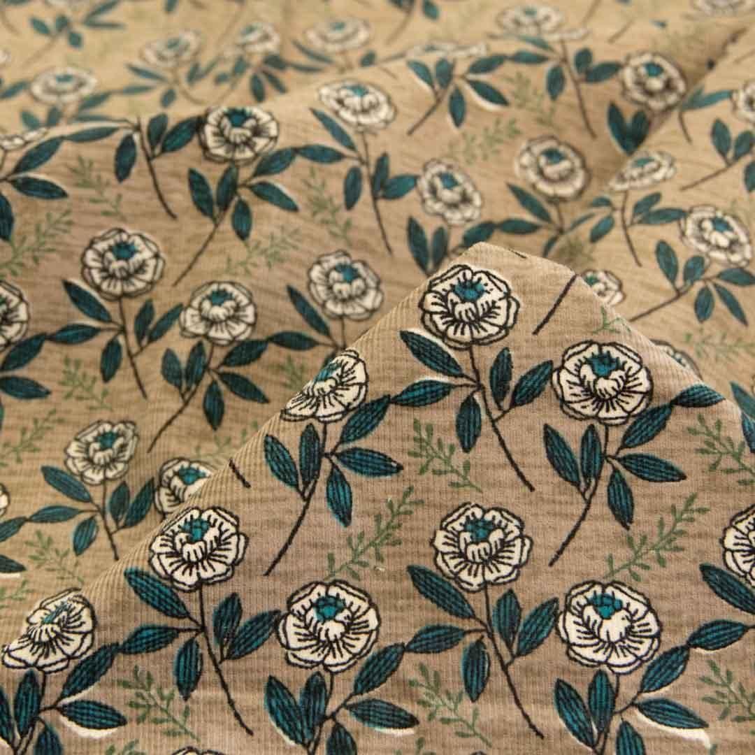 レトロシックフラワーコーデュロイ | グレー - 【キジキジ】布