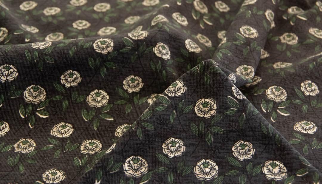 レトロシックフラワーコーデュロイ | グレー - 【キジキジ】布