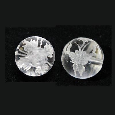粒売り・水晶にエレガントな薔薇と蝶 彫刻ビーズ