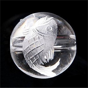 《縁起物》水晶彫刻ビーズ『昇り鯉』（運気上昇、事業成功）10mm 【1個】