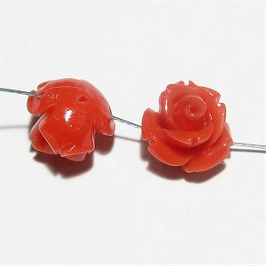 コーラル（珊瑚） 薔薇の花 彫刻 10mm レッド 【1個】