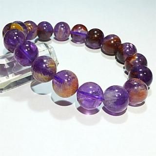 希少紅朱砂入り）蛇白天珠とホワイトガーデンアメジストブレスレット