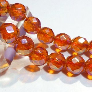 オレンジフラッシュ水晶 64面ラウンドカット8mm 【1個】