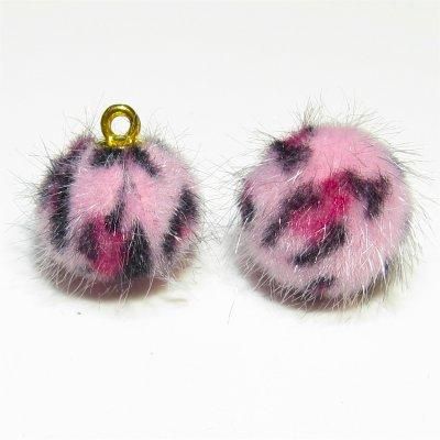 ヒョウ柄ファーボール♡ピンク&パープル 手芸素材｜ヒョウ柄ラビットファーボール14mm ピンク