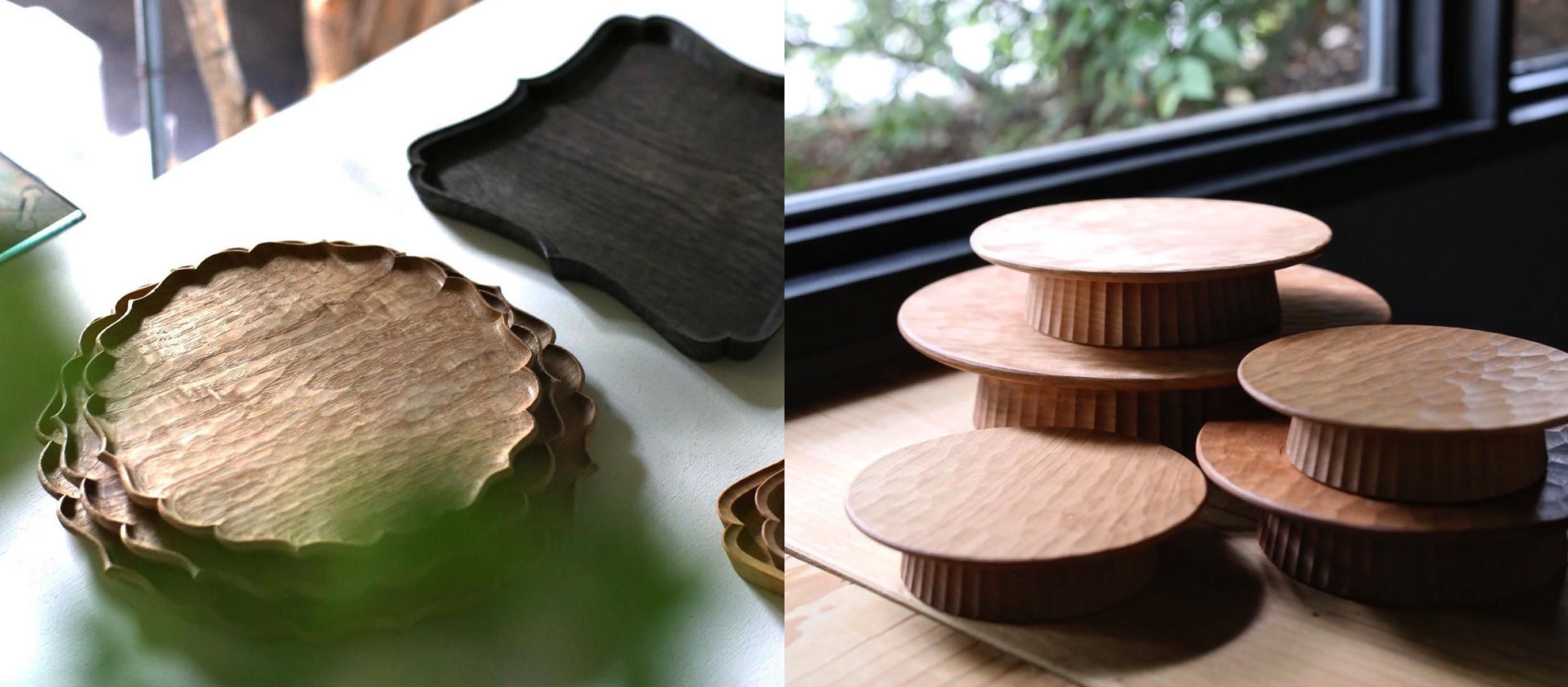 フナハシトモハルさん　杢が美しい栗のお盆　30m トレー　プレート フナハシトモハルさん 杢が美しい栗のお盆 30m トレー プレート 丸盆(中)/