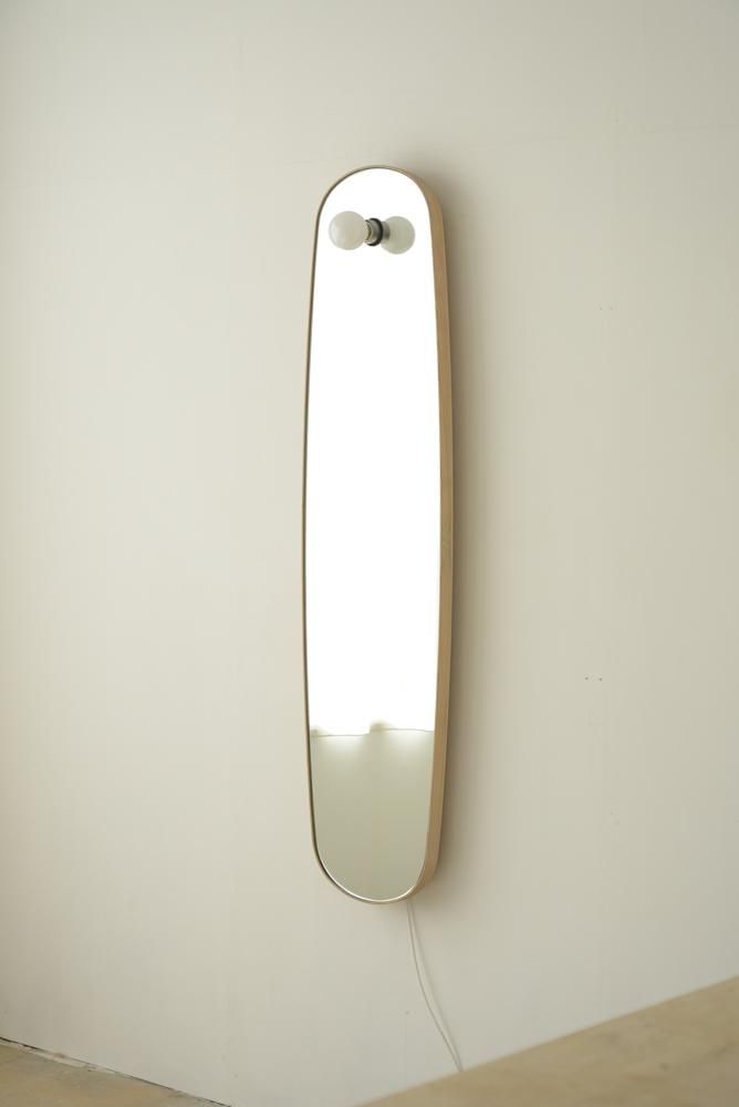 MURPH×NODE＿Light mirror ：壁付仕様（ タモ材 ホワイトオイル仕上げ