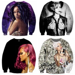 【ご予約商品：前払い】Rihanna　リアーナ　hiphop　3Ｄ　アーティストプリント　スウェットシャツ　トレーナー
