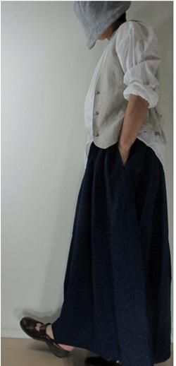 商品/絣藍染め×山桃×柿渋スカート(SK-0106)- 洋服の型紙と生地 商品/絣藍染め×山桃×柿渋スカート(SK-0106)- 洋服の型紙と生地