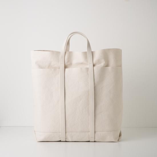 A056WASHED CANVAS 6POCKETS TOTE(T)WHITE - amiacalva