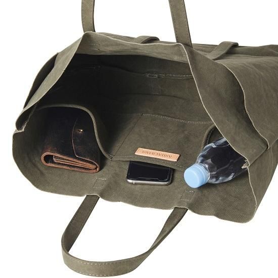 A054WASHED CANVAS 6POCKETS TOTE(M)KHAKI - amiacalva